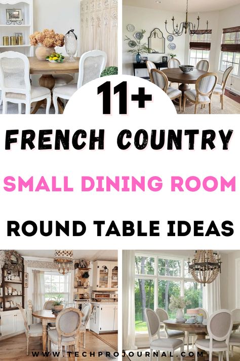 Considering a French country vibe for your small dining room? A round table is perfect for adding charm and function to cozy spaces. These French country small dining room round table ideas combine classic style with a warm, rustic feel for a truly inviting look. Farmhouse Round Dining Table Decor, Small Dining Room Round Table, Dining Room Round Table Ideas, Dining Room Design Round Table, Round Table Ideas, Farmhouse Round Dining Table, Living And Dining Room Ideas, Round Dining Table Decor, Dining Room Round Table