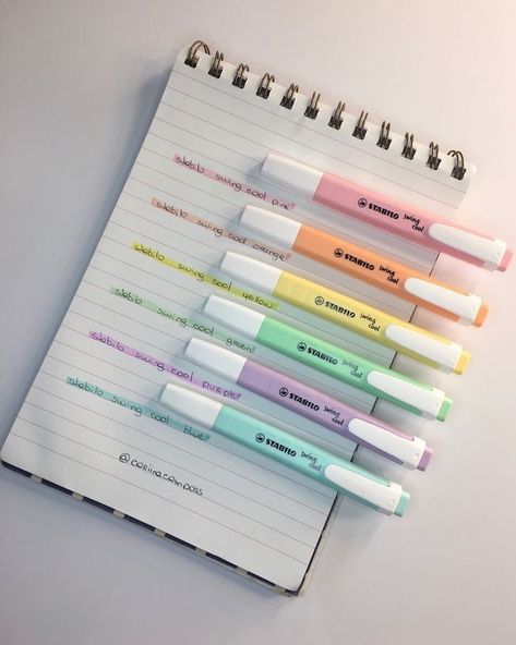 Pastel stabilo highlighters 🖇✏️📓 #notetaking #school #notes #stabilo #highlighter #pastel #aestheticnotes #stationery #aesthetic Studying Stationary, Studera Motivation, School Storage, Pastel Highlighter, Stationery Obsession, Cute Stationary School Supplies, School Bag Essentials, Cute School Stationary, Study Stationery