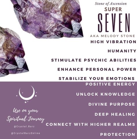 Super Seven Crystal Meaning, Super 7 Crystal Meaning, Seven Meaning, Focus Crystals, Super 7 Crystal, Super Seven Crystal, Gem Water, Healing Rocks, Gemstones Chart