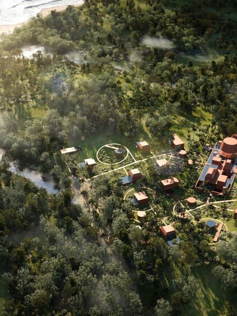 This time, we create a 3D concept and renderings for a gated community village in the untouched territory of the island of Bali. High quality and photorealistic exterior visualization from point of human and aerial views. #architecture #visualization #cgi #rendering #exterior #render #3d #3dsmax #architecturalvisialization #coronarenderer #noncommercial Aerial View Architecture, Chim Bay, Render Reference, Rendering Styles, Plan Render, Community Village, Exterior Render, Student Portfolio, Student Portfolios