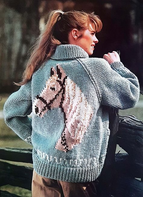 🌸 1990 Horse Jacket Knitting Pattern 🌸 🌟 PDF AVAILABLE FOR DOWNLOAD 🌟 * Details: - Written instructions in English only (Canadian Terms) - This is a copy of a vintage pattern in PDF form, available for download upon purchase, you will not receive a physical item in the mail. * Materials: (View photos for material list & sizes) * All patterns are from my own vintage magazine/book collection. I scan all patterns in my home. Thank you for browsing my vintage crochet pattern collection, your pur Knit Fashion Pattern, Historical Knitting, Intarsia Knitting Charts, Kids Sweater Pattern, Motif Fair Isle, Horse Sweater, Graph Patterns, Palomino Horse, Vintage Crochet Pattern