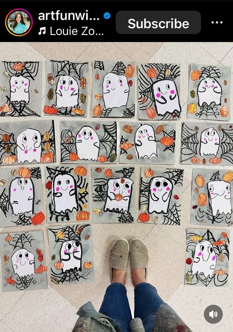 Halloween Kids Art Projects, Halloween Art Second Grade, Halloween Themed Art Projects For Kids, October Art Lessons Elementary, Kindergarten Halloween Art Lessons, Halloween Craft 5th Grade, Kindergarten Fall Art Projects Easy, Fall Art Second Grade, Fall Art Grade 1