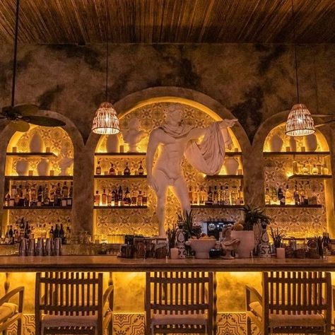 Tuscan Bar Ideas, Colonial Bar Design, Mediterranean Bar Design, Alchemy Restaurant, Mediterranean Restaurant Design, Luxury Bar Design, Spanish Bar, Bar Lounge Design, Hangout Space