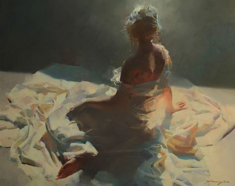 Zhaoming Wu, Remembering the Light, oil, 24 x 30. Cool Art Poses, Portrait Painting Ideas, Zhaoming Wu, Sleep Art, Stylized Portraits, Live Wedding Painting, Academy Of Art University, Art University, Wedding Painting