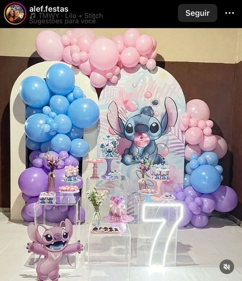 Birthday Party Stitch, Stitch Decorations Party, Stitch Birthday Ideas, Lilo Y Stitch Cumpleaños, Stitch Party Ideas, Stitch Backdrop, Stitch Party Decorations, Stitch Birthday Party Ideas, Stitch Decorations