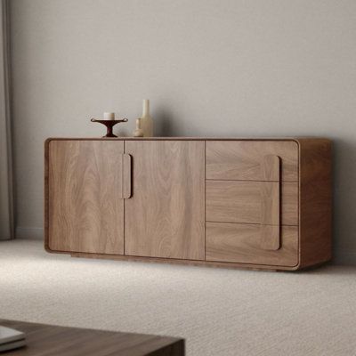 Selection of high-quality environmental protection multi-layer solid wood combined with natural walnut veneer, beautiful texture | BETTER HOME STYLE LLC Solid wood modern simple sideboard cabinet Brown 28.7 x 70.8 x 15.7 in, Solid + Manufactured Wood | BZTE1057 | Wayfair Canada Mid Century Modern Storage Cabinets, Modern Console Cabinet, Japandi Media Console, Solid Wood Buffet Cabinet, Japandi Buffet Cabinet, Wayfair Dresser, Japandi Credenza, Japandi Storage, Walnut Wood Cabinet