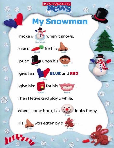 Snowman Poem, Preschool Poems, Winter Poems, Childrens Poems, Kindergarten Songs, Poems For Kids, Winter Songs, Preschool Winter, Poetry For Kids