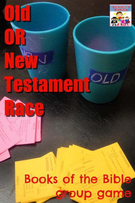 Old or New Testament race books of the Bible group game #kidmin #SundaySchool #Biblelesson Teaching Books Of The Bible For Kids, Bible Who Am I Game, Bible Skills Games For Kids, Bible Minute To Win It Games, Books Of The Bible Crafts For Kids, Books Of The Bible For Kids, Books Of The Bible Games For Kids, Bible Pictionary Game, Bible Basics For Kids