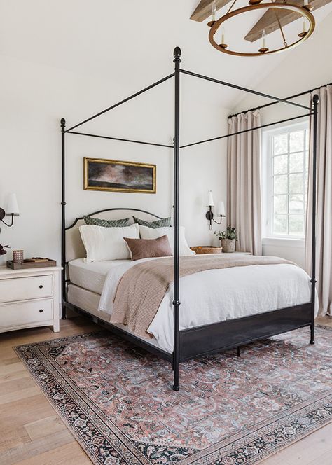 Neutral earthy Master Bedroom Reveal Black Canopy Bed, Heights House, Jenna Sue Design, Jenna Sue, Simple Bed, Poster Bed, Canopy Bed, Linen Duvet Covers, New Beds