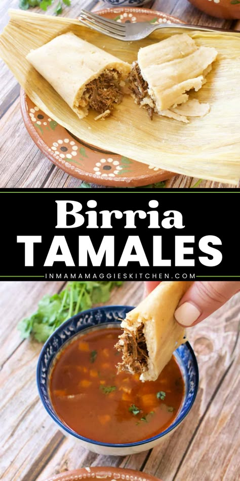 Learn how to make Birria Tamales! They're one of the best Christmas main dishes. Not only are these Mexican beef tamales a delicious entree idea, but they are also a simple holiday recipe. Serve this Christmas dinner recipe with consome for dipping! Big Family Dinner Ideas, Christmas Tamales, Easy Tamales Recipe, Keto Family Meals, Cheap Easy Dinner Ideas, Tamales Recipe Pork, Easy Dinner Ideas For Family, Make Tamales, Easy Tamales