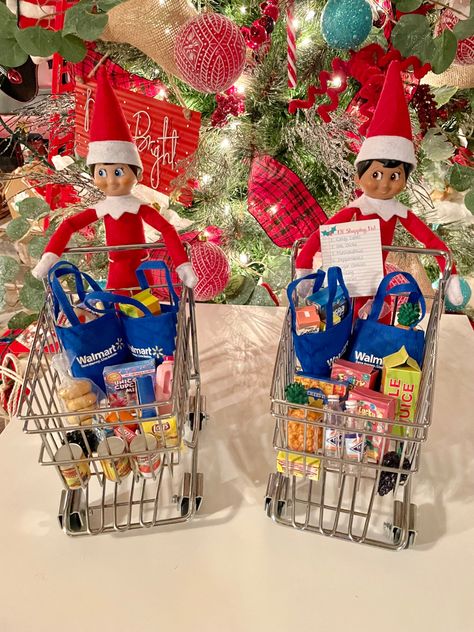 Elf On The Shelf Grocery Shopping, Elf Shelf, Elf Yourself, Awesome Elf On The Shelf Ideas, Grocery Cart, Santas Coming, Elf Fun, Playful Decor, Elf Ideas