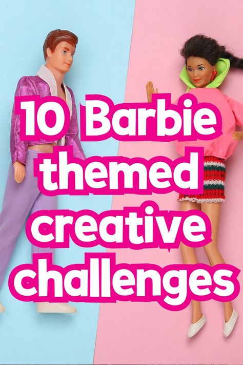 10 Barbie themed creative challenges Barbie Party Activities For Adults, Barbie Dance Camp Ideas, Things To Do At A Barbie Party, Barbie Game Ideas, Barbie Games For Party, Barbie Movie Crafts, Barbie Stem Activities, Barbie Theme Activities, Barbie Theme Party Games