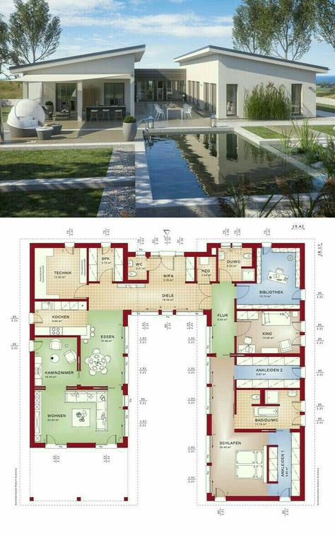 U Shaped House Plans, Architecture Courtyard, Two Story House, Container Houses, Courtyard House Plans, Archi Design, Casa Country, Villa Plan, Home Design Floor Plans