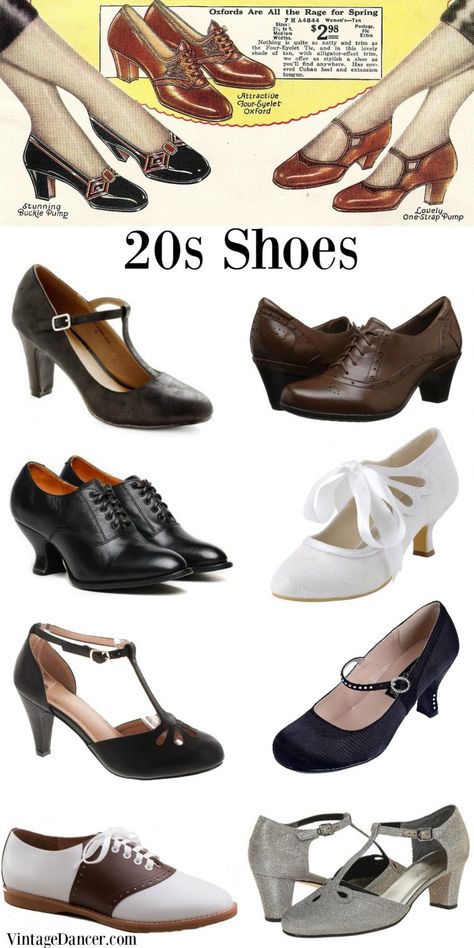 20s shoes 20s heels 20s footwear for women at VintageDancer.com Vintage Fashion Pictures, 1920s Paris Fashion, 1920s Aesthetic Outfit, Punk Cabaret, 1920s Fashion Women Casual, 1920s Speakeasy Aesthetic, 20s Clothing, 20s Shoes, 20’s Fashion