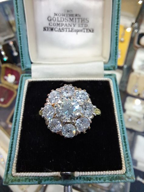 Most amazing Edwardian diamond set cluster ring – Delphi Antiques (Dublin) Edwardian Cluster Engagement Ring, Victorian Diamond Cluster Ring, Edwardian Style Engagement Ring, Victorian Jewellery, Antique Diamond Engagement Rings, Edwardian Engagement Ring, Vintage Inspired Engagement Rings, Edwardian Ring, Vintage Inspired Rings