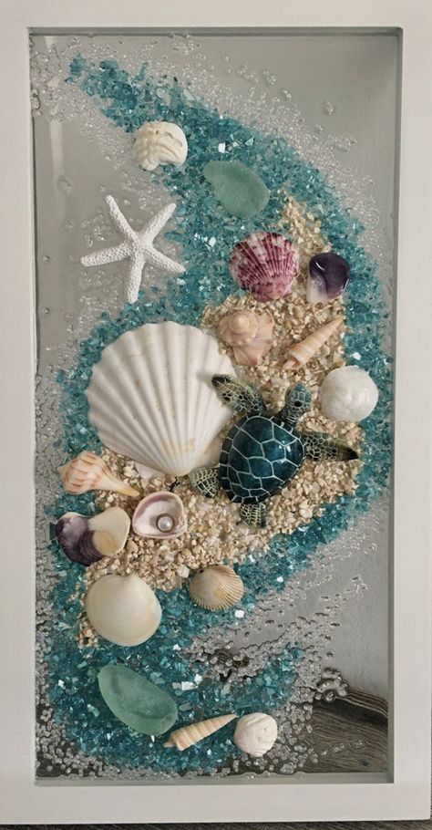 Acrylic Art Ideas, Deco Theme Marin, Sea Glass Window Art, Sea Glass Window, Broken Glass Crafts, Seni Resin, Seashell Art Diy, Beach Themed Crafts, Sea Glass Art Projects