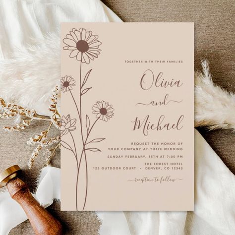 Budget Wedding Minimalist Botanical Floral Flyer Summer Invitation, Wedding Minimalist, Wedding Autumn, Floral Line Art, Budget Wedding Invitations, Script Typography, Girly Design, Wedding Invitations Boho, Budget Wedding