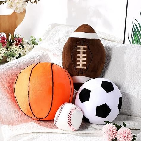 Amazon.com: 4 Pcs Stuffed Sports Balls Toy Set, Soft Plush Basketball Soccer Ball Football Baseball Pillow Sports Shaped Throw Pillows Cute Cushion Pillow for Room Bedroom Decor Play Indoor Gifts : Toys & Games Kids Sports Bedroom, Shaped Throw Pillows, Baseball Pillow, Sports Themed Bedroom, Pillows Cute, Sports Room Boys, Floor Pillows Kids, Sports Nursery Theme, Football Pillows