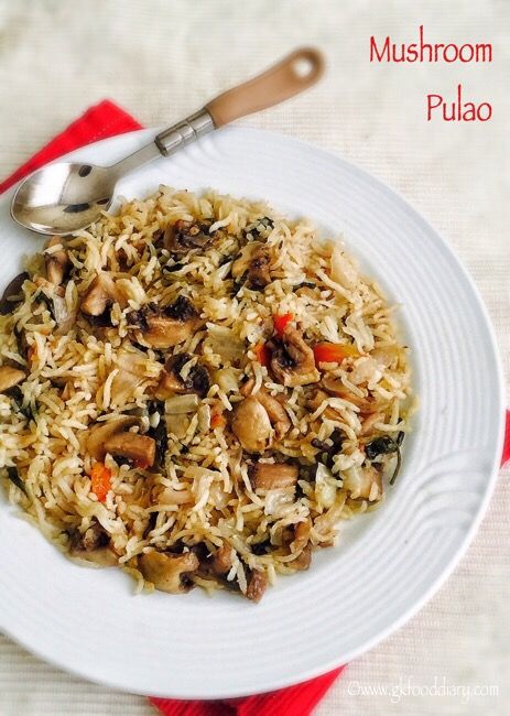 Mushroom Pulao Recipe for Toddlers and Kids Mushroom Pulao, Paneer Pulao Recipe, Mushroom Biryani, Recipe For Baby, Paneer Pulao, Indian Rice Recipes, Mushroom Rice, Healthy Indian Recipes, Kids Meal