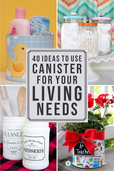 Canisters For Kitchen Display, Canister Decor Ideas, Kitchen Canisters Diy, Canister Diy, Canisters Diy, Canister Crafts, Decorative Kitchen Canisters, Stationary Storage, White Canisters