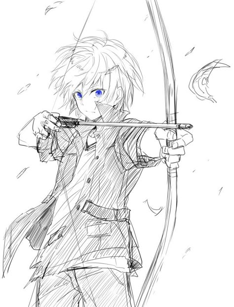 Bow And Arrow Poses Reference Anime, Drawing Bow Pose, Bow And Arrow Poses Reference Male, Anime Bow Pose, Holding Bow Pose Reference, Pose Reference Archer, Holding Bow And Arrow Reference Drawing, Archery Reference Pose, Person With Bow And Arrow Reference