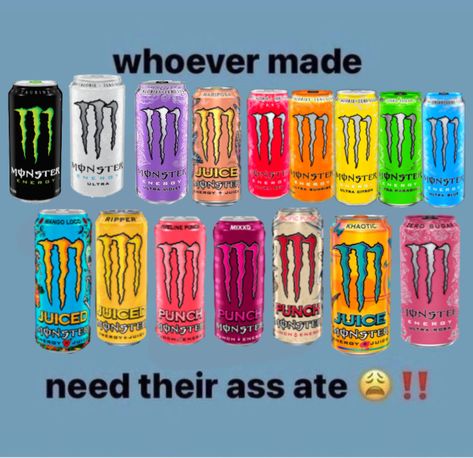 Monster Flavors List, Monster Can Ideas, Monster Flavors, Energy Monster, Monster Drink, Monster Energy Drinks, Monster Board, Scene Aesthetic, Monster Crafts