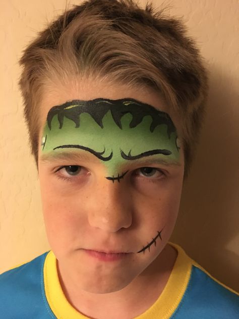 Halloween Party Face Painting, Easy Kid Halloween Face Paint, Adult Face Painting Halloween, Halloween Carnival Face Painting, Easy Face Painting Ideas For Halloween, Basic Halloween Face Paint, Frankenstein Makeup For Kids, Halloween Face Paint Boys, Halloween Kid Face Paint