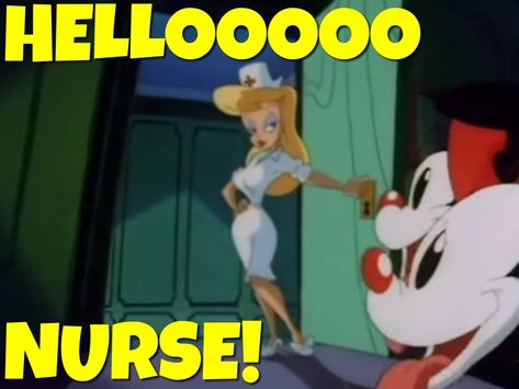 Hello Nurse is so lucky! Hello Nurse Cartoon, Animaniacs Hello Nurse, Nurse Meme, Nurse Cartoon, Hello Nurse, Epic Mickey, Nursing Memes, Tv Quotes, Warner Brothers