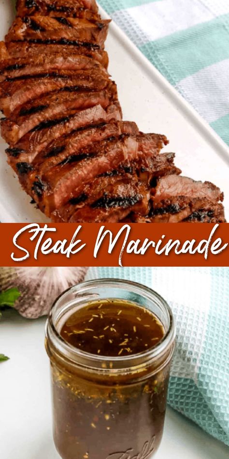 steak marinade in a jar Home Made Steak Marinade, Steak Marinated Recipes, Steak And Chop Marinade Recipe, Simple Steak Marinade, Fancy Dinner At Home, Marinated Steak Recipes, Easy Steak Marinade, Steak Marinade For Grilling, Cheap Steak