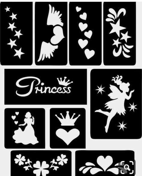 Glitter Tattoo Stencils, Stencil Patterns Templates, Face Painting Stencils, Face Stencils, Henna Stencils, Stencil Stickers, Cricut Stencils, Tattoo Henna, Kids Face Paint