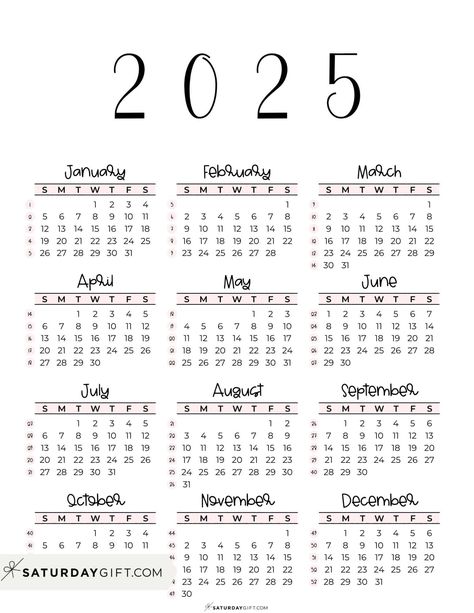 2025 Calendar Printable - Cute & Free 2025 Yearly Calendar Templates Mini Calendars 2024 Free Printable, Yearly Calendar 2024 Free Printable, 2025 Calendar Printable Free Aesthetic, Calendar 2025 Free Printable, 2025 Calendar Printable Free, 2023 Yearly Calendar, Printable Calendar Numbers, Calendar With Week Numbers, Pink Calendar