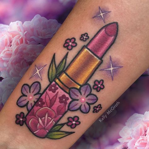 Thank you Vonda! ✨ Lipstick Tattoo, Lipstick Tattoos, How To Make Lipstick, Neotraditional Tattoo, Petit Tattoo, Girly Makeup, Tatuaje A Color, Makeup Tattoos, Girly Tattoos