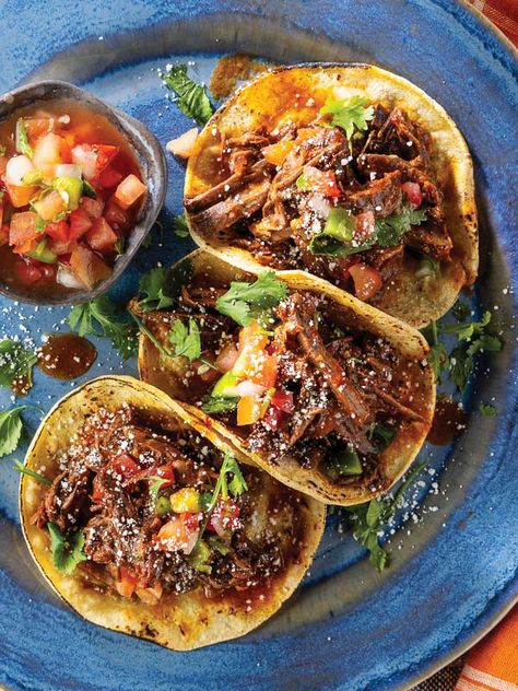 Slow Cooker Beef Birria - Taste of the South Beef Birria, Canning Crushed Tomatoes, Dried Peppers, Favorite Cookbooks, Adobo Sauce, Taco Night, Chuck Roast, Slow Cooker Beef, Crushed Tomatoes