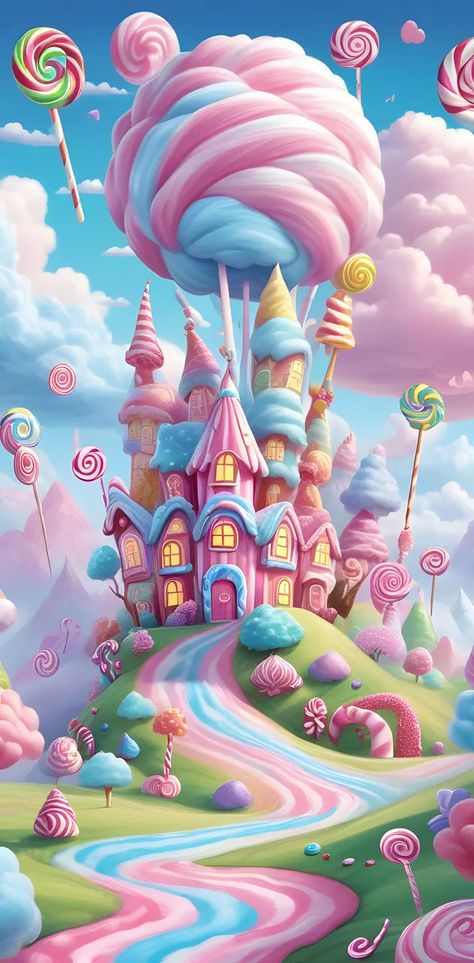 Candy Castle Candyland, Candyland Wallpaper, Candyland Background, Castle Wallpaper, Candy World, Cute Food Wallpaper, Candy Castle, Waves Hair, Loose Waves Hair