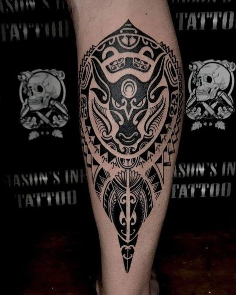 Tattoos Calf, Tattoo Taurus, Viking Rune Tattoo, Leg Band Tattoos, Taurus Bull Tattoos, Calf Tattoo Men, Back Of Leg Tattoos, Bull Skull Tattoos, Trishul Tattoo Designs