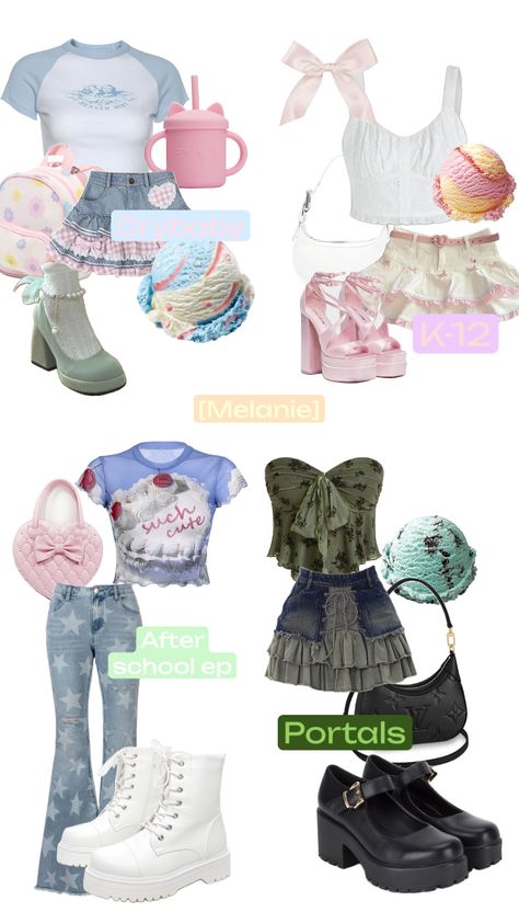 Crybaby,k-12,after school ep,portals as a outfit 🍼🚌📓🪷 Melanie Martinez K 12 Outfit, Melanie Martinez Outfit Ideas, Melanie Martinez Inspired Outfits, Cry Baby Storybook, After School Ep, Melanie Martinez Style, Melanie Martinez Outfits, Melanie Martinez Concert, A Outfit