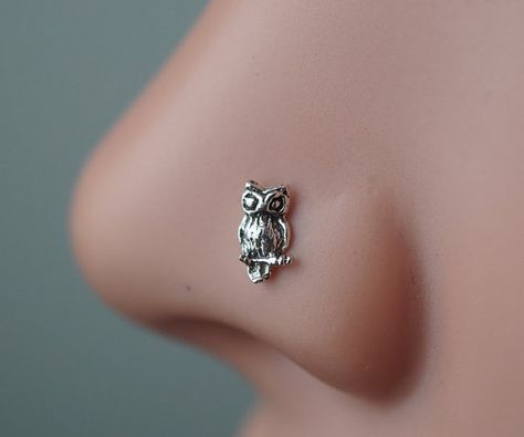 nose ring nose stud indian nose ring gypsy nose ring nose piercing sterling silver tiny owl bird animal boho bohemian jewelry Bohemian Sterling Silver Nose Rings, Bohemian Nose Ring, Indian Jewelry Nose Rings, Indian Nose Ring Stud, Indian Women Nose Piercing, Nose Peircing, Small Nose Studs, Small Nose, Nose Piercing Stud