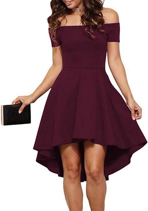 Amazon ad for burgundy off the shoulder dress Chic Dress, Skater Dress, Summer Dresses For Women, Pretty Woman, Graduation Dress, High Low Dress, High & Low, High Low, A Line Dress