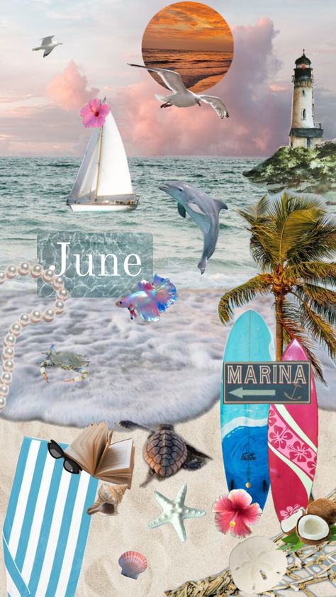 💛🩵💙🐬🐠🪸🌺June🌺🪸🐠🐬💙🩵💛 #june #summer #beach #wallpaper #collageart #month June Collage, Summer Beach Wallpaper, Beach Wallpaper, A Collage, Summer Beach, Collage