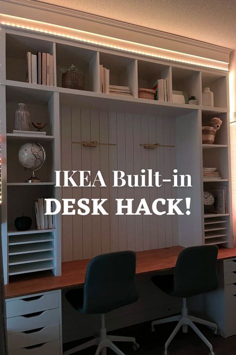 Built In Office Desk And Cabinets, Ikea Kallax Desk, Diy Built In Desk, Ikea Alex Desk, Office Organization Home, Built In Desk And Shelves, Office Craft Room Combo, Women Home Office, Office Ideas For Women