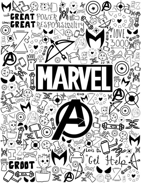 Marvel Doodle Art, Avengers Doodle, Doodle Marvel, Marvel Doodle, Marvel Doodles, Whiteboard Art, Symbol Drawing, Marvel Logo, Doodle Pages