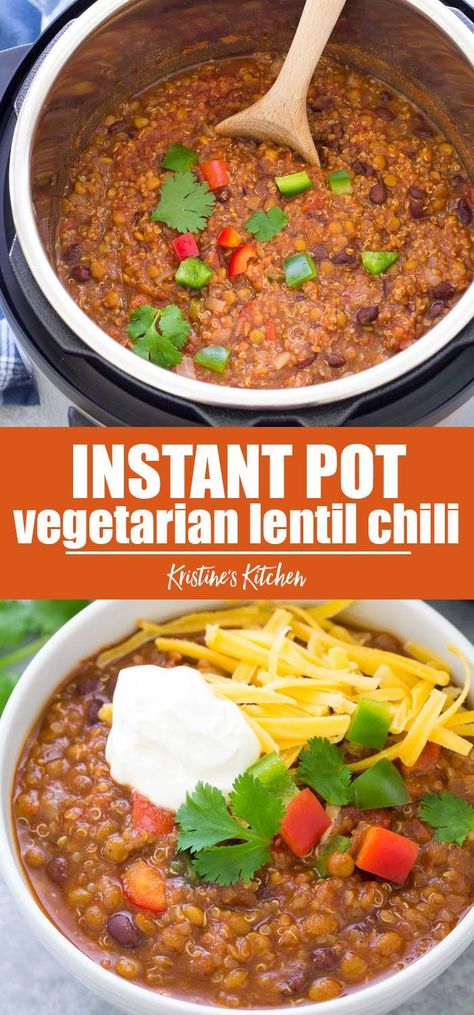 Vegan Lentil Chili Instant Pot, Lentil And Black Bean Chili Instant Pot, Red Lentil Pressure Cooker Recipes, Instant Pot Quinoa Chili, Vegan Instant Pot Chili, Lentil Chili Recipe Instant Pot, Lentil Quinoa Chili, Quinoa And Lentil Recipes, Lentil Instant Pot Recipes