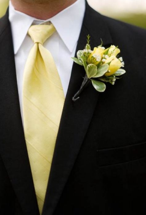 Yellow Boutonniere, Yellow Wedding Inspiration, Yellow Wedding Theme, Rose Boutonniere, Yellow Tie, Green Bridesmaid, Green Bridesmaid Dresses, Yellow Ties, Yellow Wedding