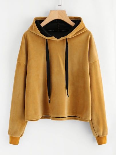 Drop Shoulder Velvet Hoodie Hoodies Brown, Velvet Hoodie, Shoulder Tops, Velvet Top, Brown Top, Outfit Style, Mode Inspiration, Outfit Idea, Hoodie Sweatshirt