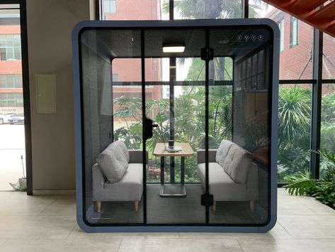 2019 NEW product -- Movable office phone booth/ meeting booth/ acoustic booth/ silence booth.  1. Modular design; 2. Easy assemble & disassemble; 3. Excellent soundproof coefficient; 4. Reuse & Eco-friendly material;  5. Modern design. OEM service is available. More details: sales25@soundbox.hk Meeting Pods, Open Office Design, Office Booth, Phone Booth Office, Portable Office, Modular Office, Furniture Sliders, Office Pods, Plexi Glass