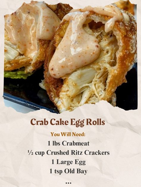 Crab Cake Egg Rolls – Recipe Whisper Recipe Whisper, Crab Cake Sauce, Crab Eggs, Egg Roll Ingredients, Egg Rolls Recipe, Crab Cake Recipes, Crab Cake Recipe, Crab Cake, Egg Roll Recipes