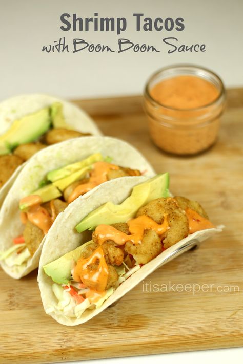 These Shrimp Tacos with Boom Boom Sauce are one of my favorite 30 minute meals and easy recipes. If you are looking for a quick dinner idea, look no further! Boom Boom Shrimp Tacos, Boom Boom Shrimp, Boom Sauce, Boom Boom Sauce, Breakfast And Brunch, Hot Tamales, Shrimp Dishes, Shrimp Tacos, Football Food