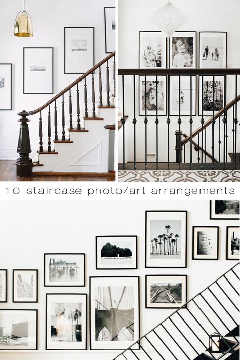 Modern Family Photo Wall Stairs, Family Pictures Up Staircase, Art Above Stairwell, Gallery Wall Ideas Stairs Stairways, Decorate Large Staircase Wall, Stairway Art Gallery, Large Wall Over Stairs Decor, Picture Staircase Wall, Stair Way Wall Decor Ideas Modern