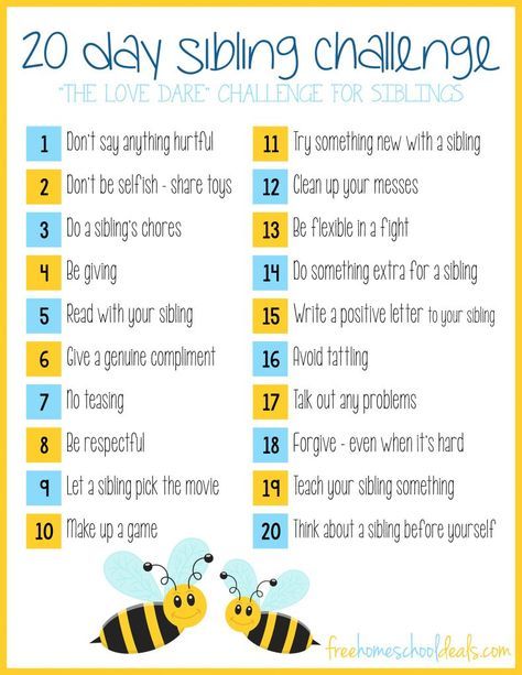 FREE PRINTABLE 20 DAY SIBLING CHALLENGE This is a post by Free Homeschool Deals contributor, Samantha at Lechaim on the Right Siblings arguing is a consta Sibling Challenge, Love Dare, Education Positive, Parenting Help, Smart Parenting, Free Homeschool, Kids Behavior, Chores For Kids, Parenting Skills