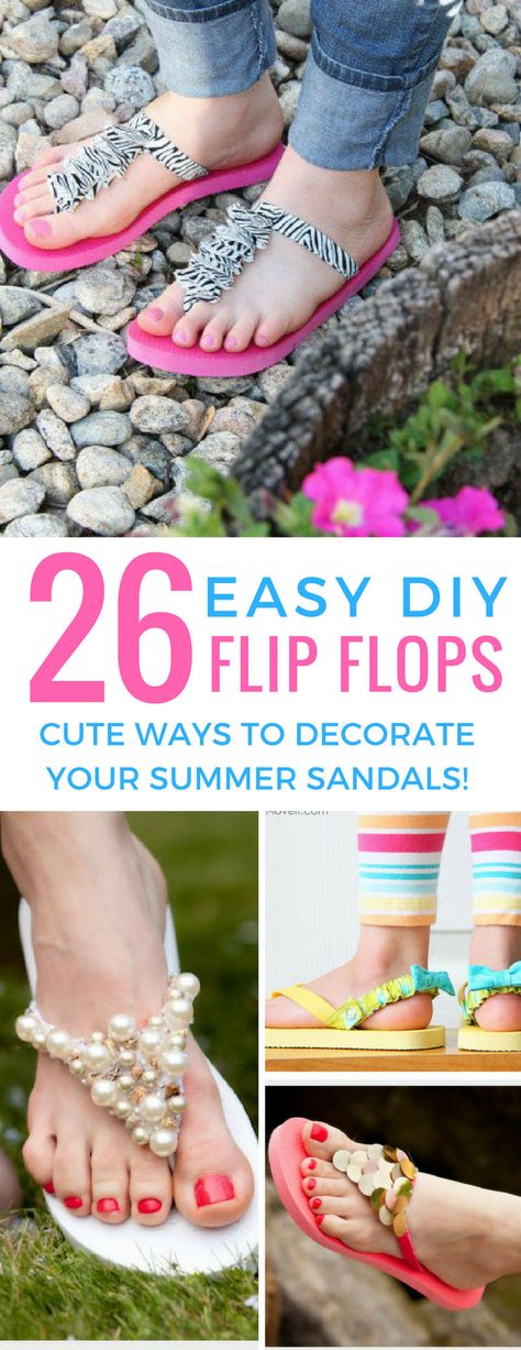 These easy DIY flip flop ideas are perfect for making summer sandals that look great! Thanks for sharing! Flip Flops Diy, Fabric Flip Flops, Ribbon Flip Flops, Flip Flop Craft, Decorating Flip Flops, Cute Flip Flops, Diy Sandals, Diy Shoe, Crafting Inspiration